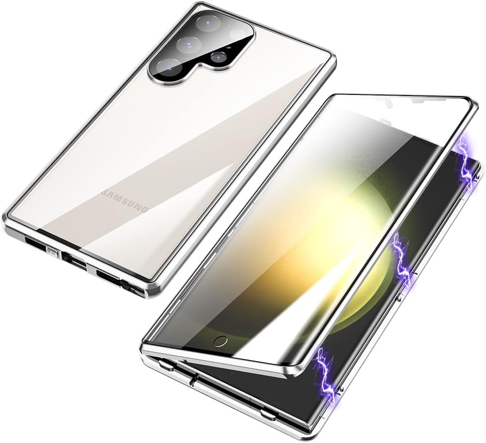 Funda para Samsung Galaxy S23 Ultra, protección de cuerpo completo de 360 grados con bloqueo de seguridad, absorción magnética, parachoques de metal