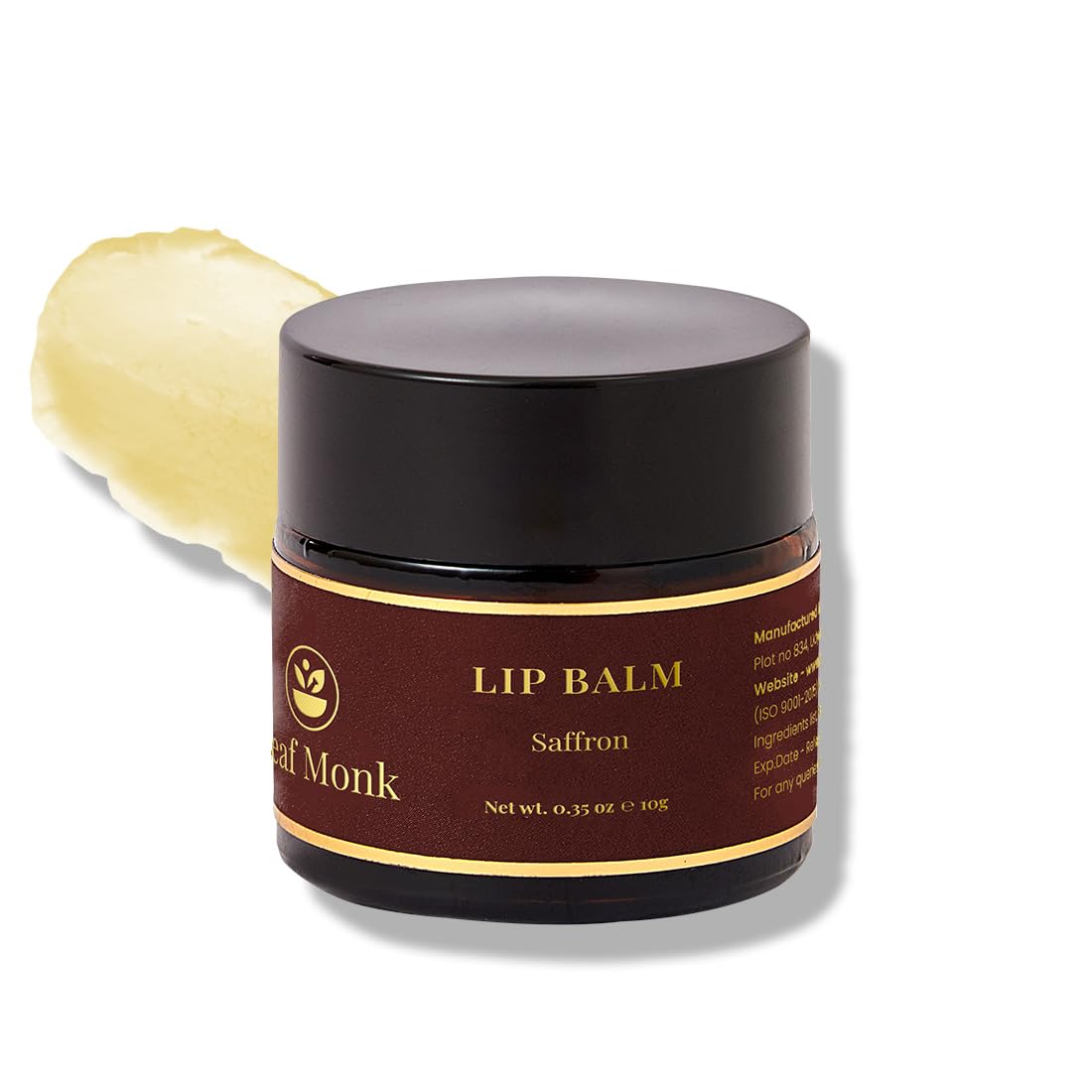 Leaf Monk Bálsamo labial ayurvédico de azafrán  Hidrata, suaviza, rellena  Para todo tipo  Hombres y mujeres – 0.35 oz