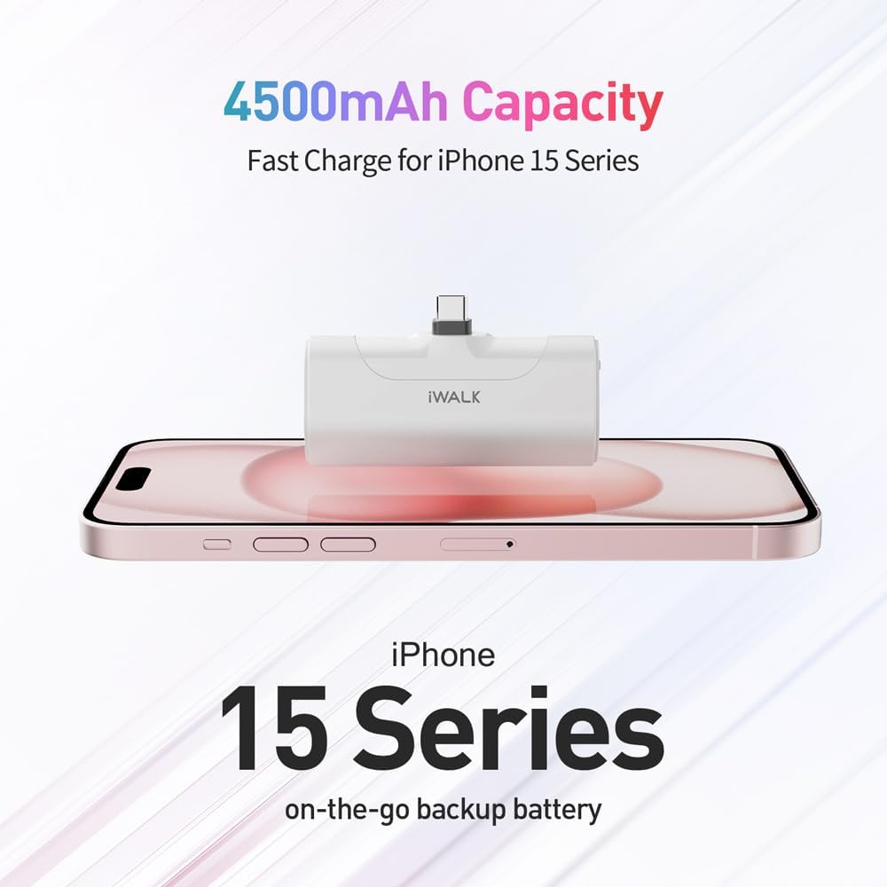 iWALK Cargador portátil pequeño de 4500 mAh 20 W, mini batería USB C de carga rápida compatible con iPhone 15, 15 Plus, 15 Pro, 15 Pro Max, iPad,