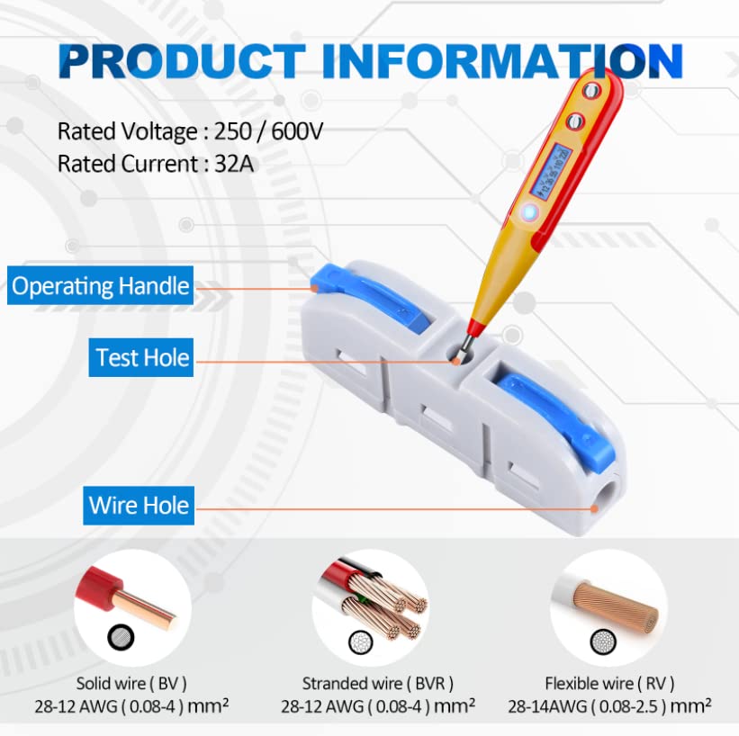 Lever Wire Connectors, HTCELLE 60-Piece Quick Connect Electrical Splicing Kit for Compact Inline Terminals – 28-12 AWG, 1 in 1 out