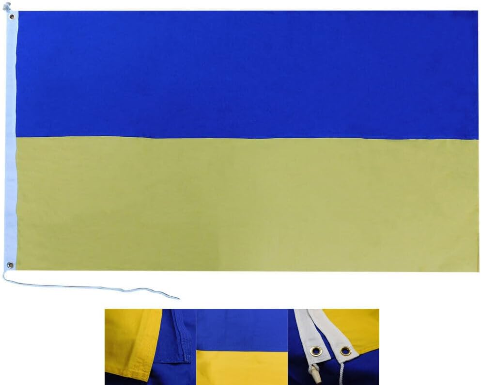 Premium 4×6 Ukraine Ukrainian Plain Embroidered 100% Cotton Flag 4’x6′ 3 Clips