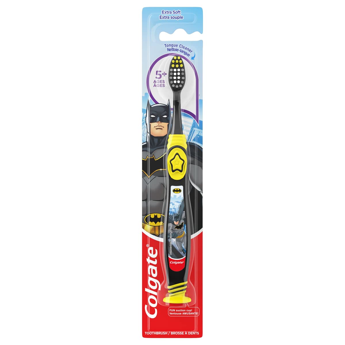 Colgate Batman – Cepillo de dientes para niños con ventosa, niños de 5 años en adelante, extra suave (los colores varían), paquete de 2