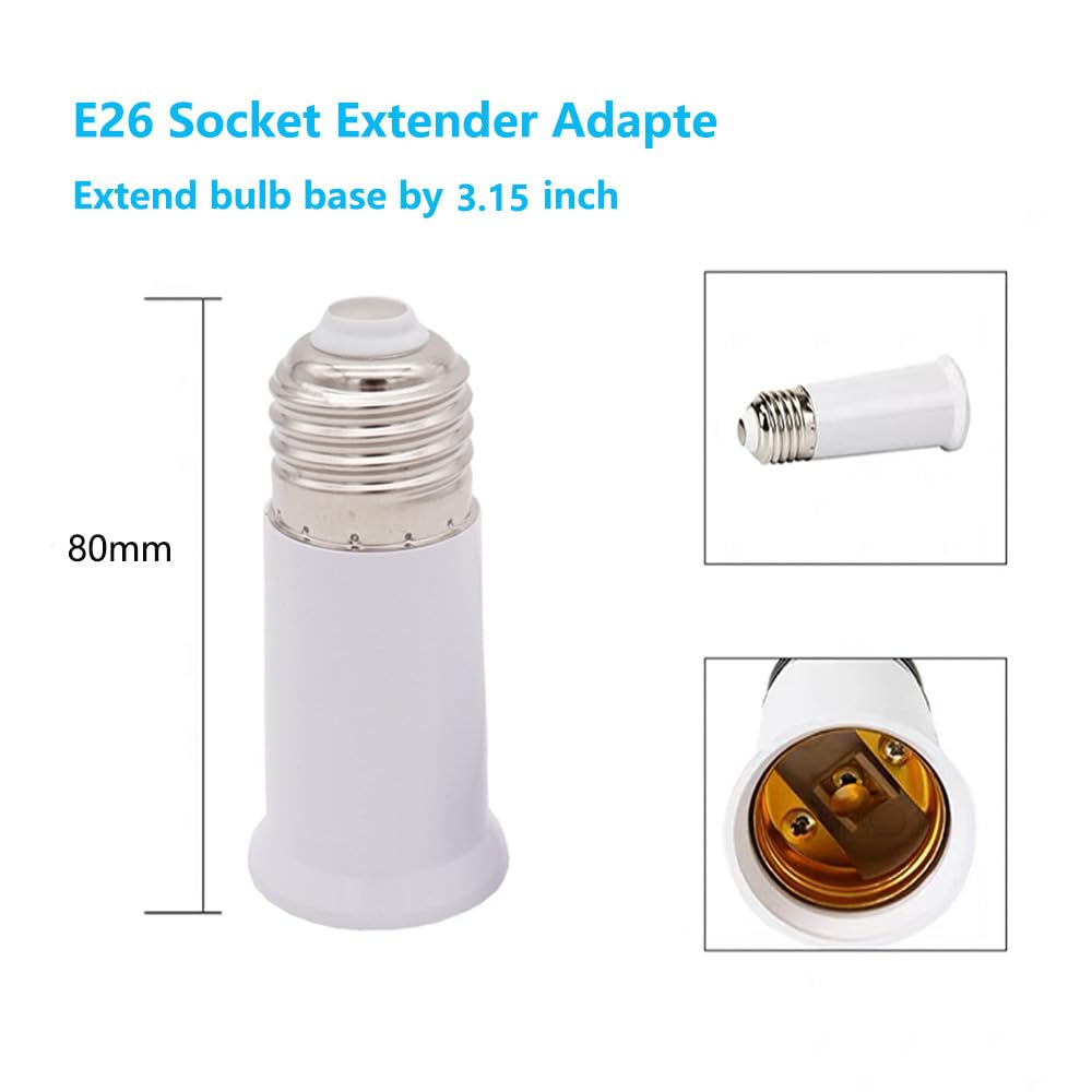 Extensor de enchufe E26, base media estándar E26 a E26, adaptador de enchufe de extensión de 3.15 pulgadas, extensión de enchufe de bombilla,