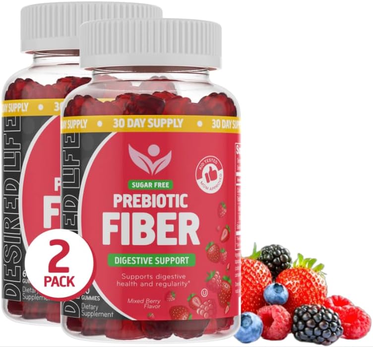 Desired Life Prebiotic Fiber Gummies for Adults and Kids  4g Sugar Free Natural Berry Flavored Gummies – Supports Digestive Health and Metabolism.
