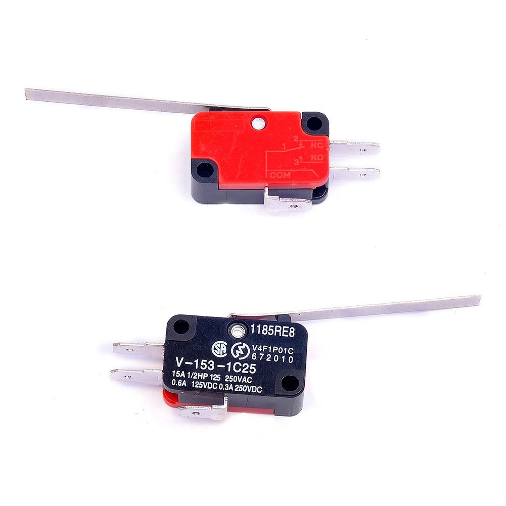6 piezas V-153-1C25 Micro interruptor de límite largo recto bisagra palanca brazo SPDT Snap Action LOT para Arduino (paquete de 6) CYT1068