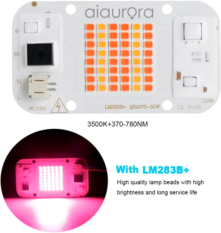 2 paquetes de chips LED AC110V 50W CA con Bridgelux y LM283B+ diodo COB 3500K 6000K Panel LED de espectro completo para lámpara de cultivo de flores