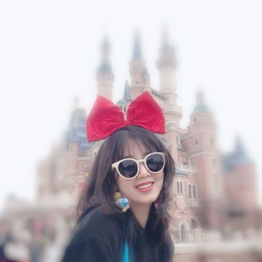 CHuangQi Diademas de lazo rojo con lentejuelas de doble cara para niñas y mujeres, lindas bandas para el cabello hechas a mano para fiestas o cosplay