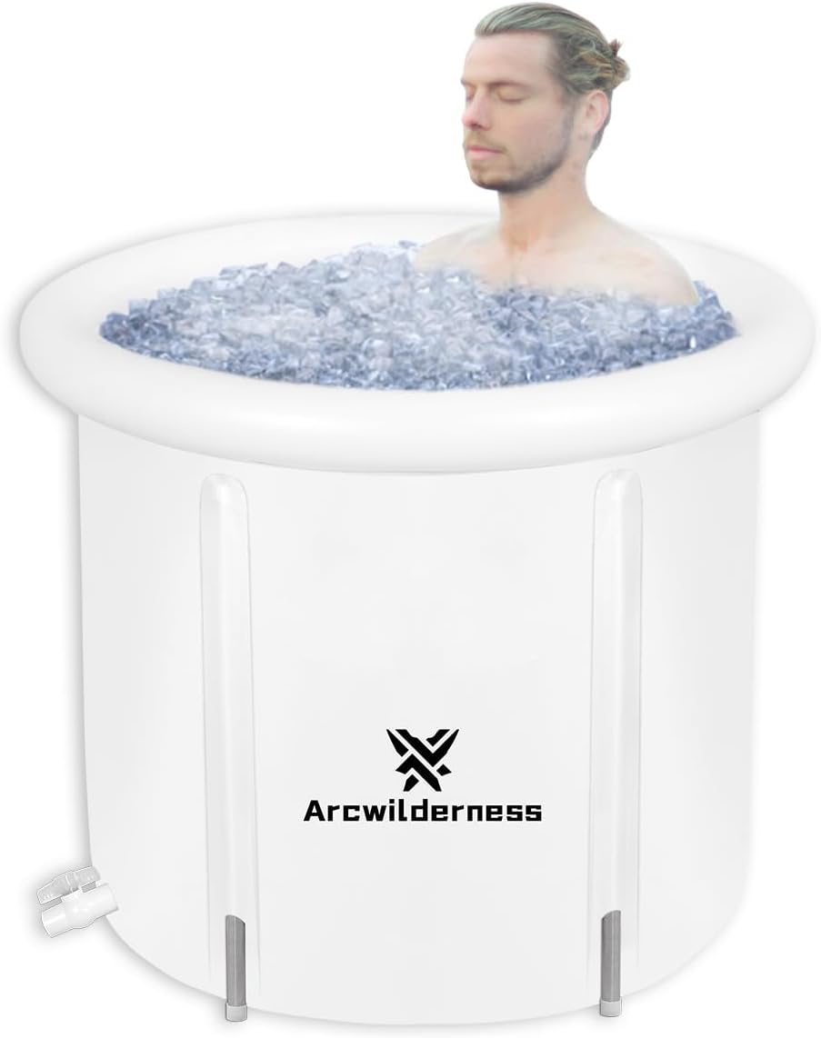 Arcwilderness Bañera de hielo para atletas, varilla de soporte de metal para adultos, bañera de hielo portátil de 4 capas aislada, terapia de agua