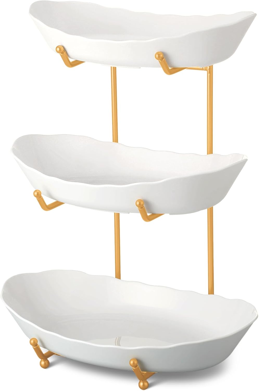 Xuhal Frutero acrílico de 3 niveles con estante de metal, cuencos decorativos para servir verduras, soporte de frutas y frutos secos, soporte de