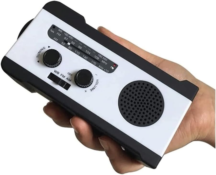 NOAA – Radio meteorológica portátil de emergencia con manivela, 3 linternas LED, sensor de movimiento, lámpara de lectura, alarma SOS, batería