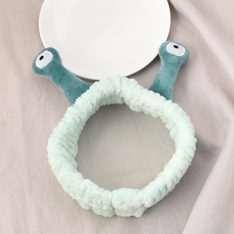 Diadema con diseño de caracol para la cabeza, para maquillaje facial, banda para el cabello con dibujos animados, de forro polar coral, diademas