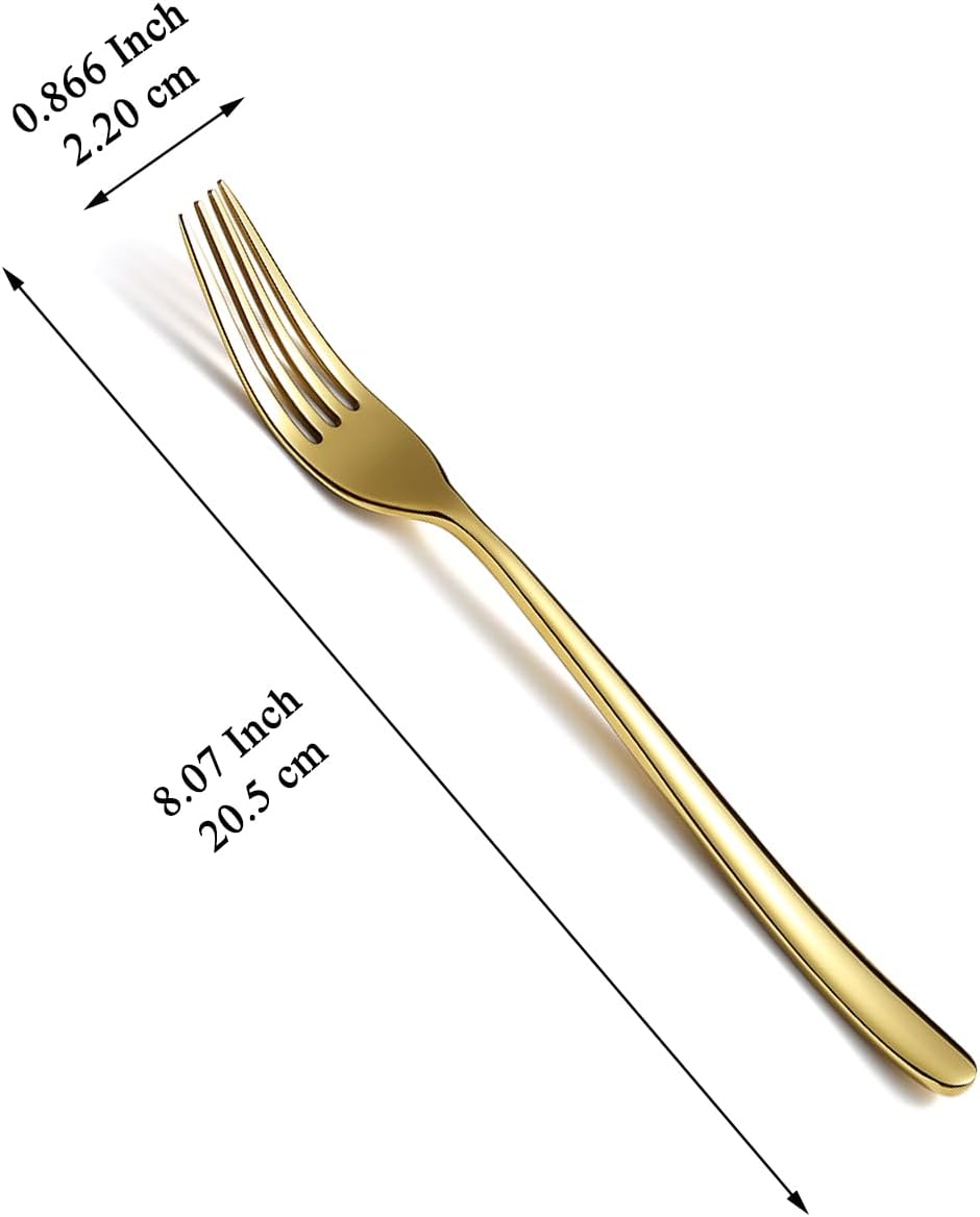 Kyraton Gold – Juego de 12 tenedores de mesa de acero inoxidable de 8.15 pulgadas para el hogar, restaurante, hotel, lavavajillas