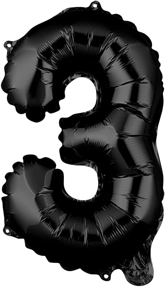 Restaurantware Balloonify – Globo de 16 pulgadas con número 1, globo digital de fiesta  Número 3 autosellante negro de aluminio Mylar globo colgante