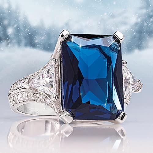 Sdouefos Anillo de plata de ley 925 chapada en oro de 14 quilates, con piedra preciosa cuadrada con topacio azul oscuro, anillo de piedras preciosas