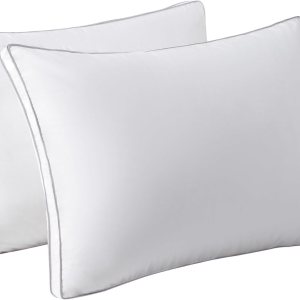 Almohada de plumas de ganso y plumón para dormir de lado, Hotel Collection – Almohadas de cama tamaño Queen con funda de 100% algodón, juego de 2 Almohada de plumas de ganso y plumón para dormir de lado, Hotel Collection – Almohadas de cama tamaño Queen con funda de 100% algodón, juego de 2