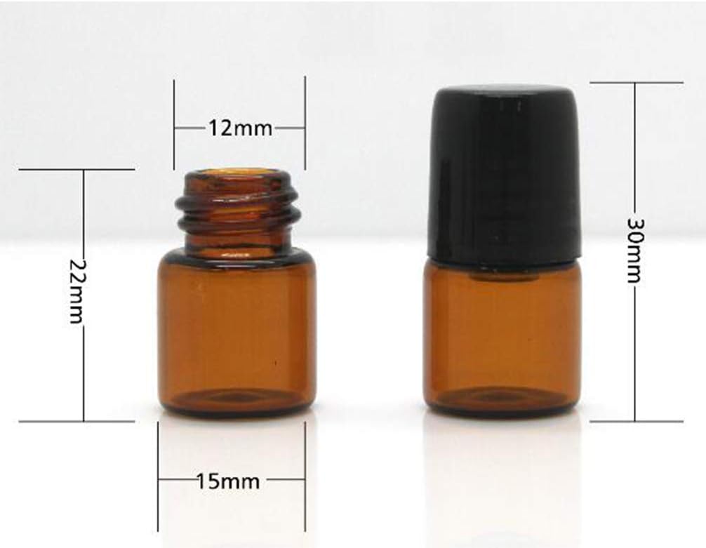 Botellas enrollables de vidrio ámbar, 100 paquetes de 0.0 fl oz-14Dram, frasco de muestra de vidrio con bolas enrollables de metal, botellas