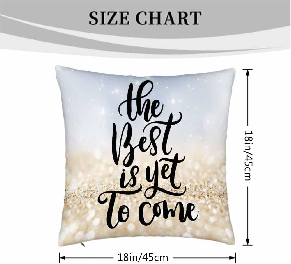 Beabes Fundas de almohada con cita inspiradora “The Best is Yet to Come con purpurina dorada”, funda de cojín cuadrada para sofá del hogar, juego de
