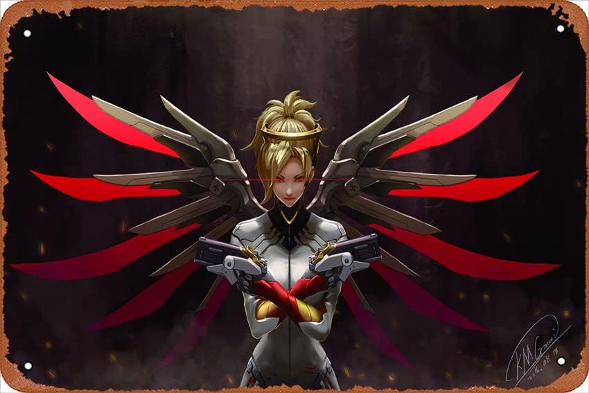 Ysirseu Mercy from Overwatch Comic – Letrero de metal de 8 x 12 pulgadas, aspecto vintage, decoración de pared Dominic para bares, garaje,