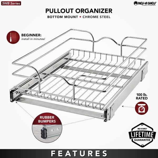 Rev-A-Shelf Kitchen Cabinet Pull Out Shelf and Drawer Organizer Slide Out Pantry Storage Basket in Multiple Sizes, 15 x 20 In, 5WB1-1520CR-1