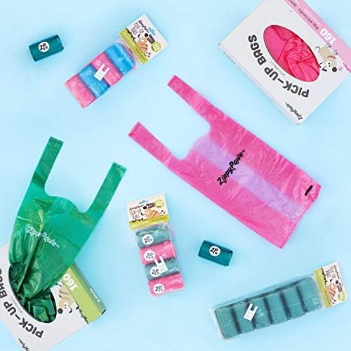 ZippyPaws – Bolsas para recoger excrementos de perro, rollos de repuesto, bolsas de basura grandes y fuertes con asas fáciles de atar, medidas 14.5