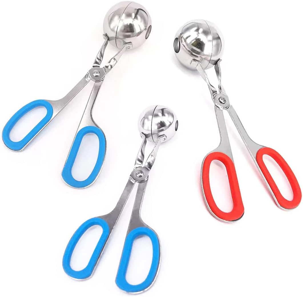 Juego de 3 pelotas de acero inoxidable para hacer bolitas de carne antiadherentes, para hacer bolitas de hielo para cake pop, cuchara de helado,