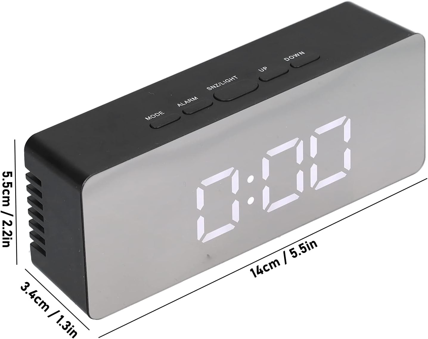 Reloj despertador con espejo LED, reloj digital rectangular con pantalla de temperatura para dormitorio, sala de estar, oficina, viajes