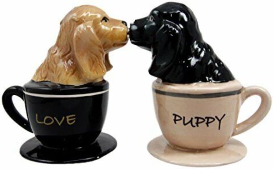 Cocker Spaniel Puppy Love – Juego de saleros magnéticos de cerámica