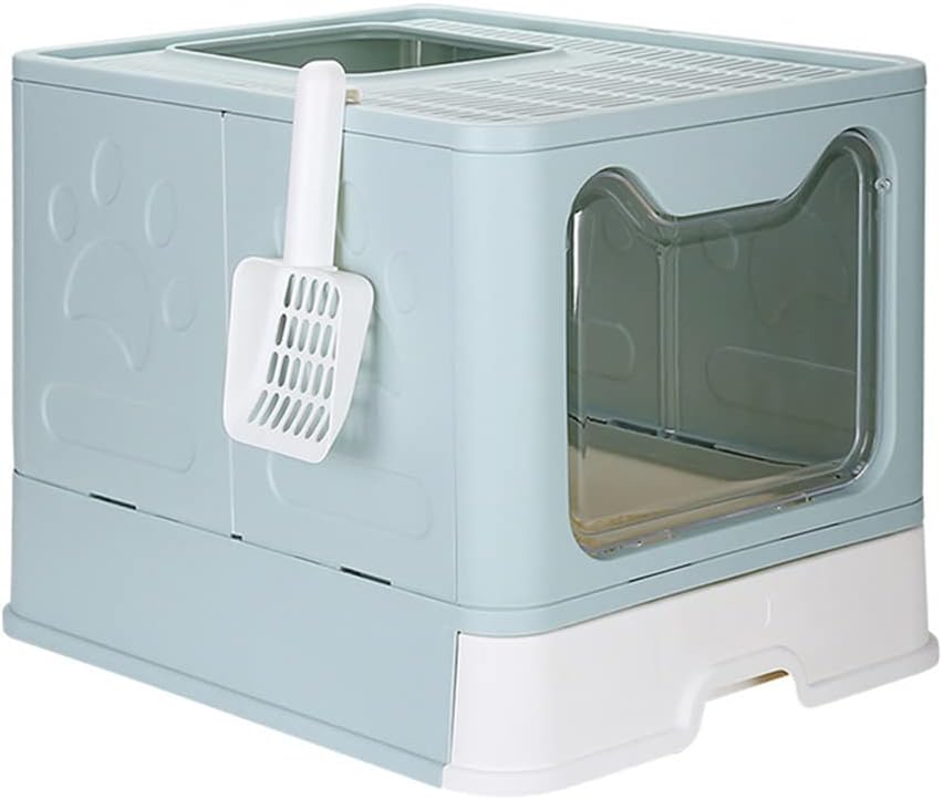 Caja de arena para gatos, bandeja de arena grande para gatos, cajas de arena plegables que viene con cuchara de arena para gatos (verde)