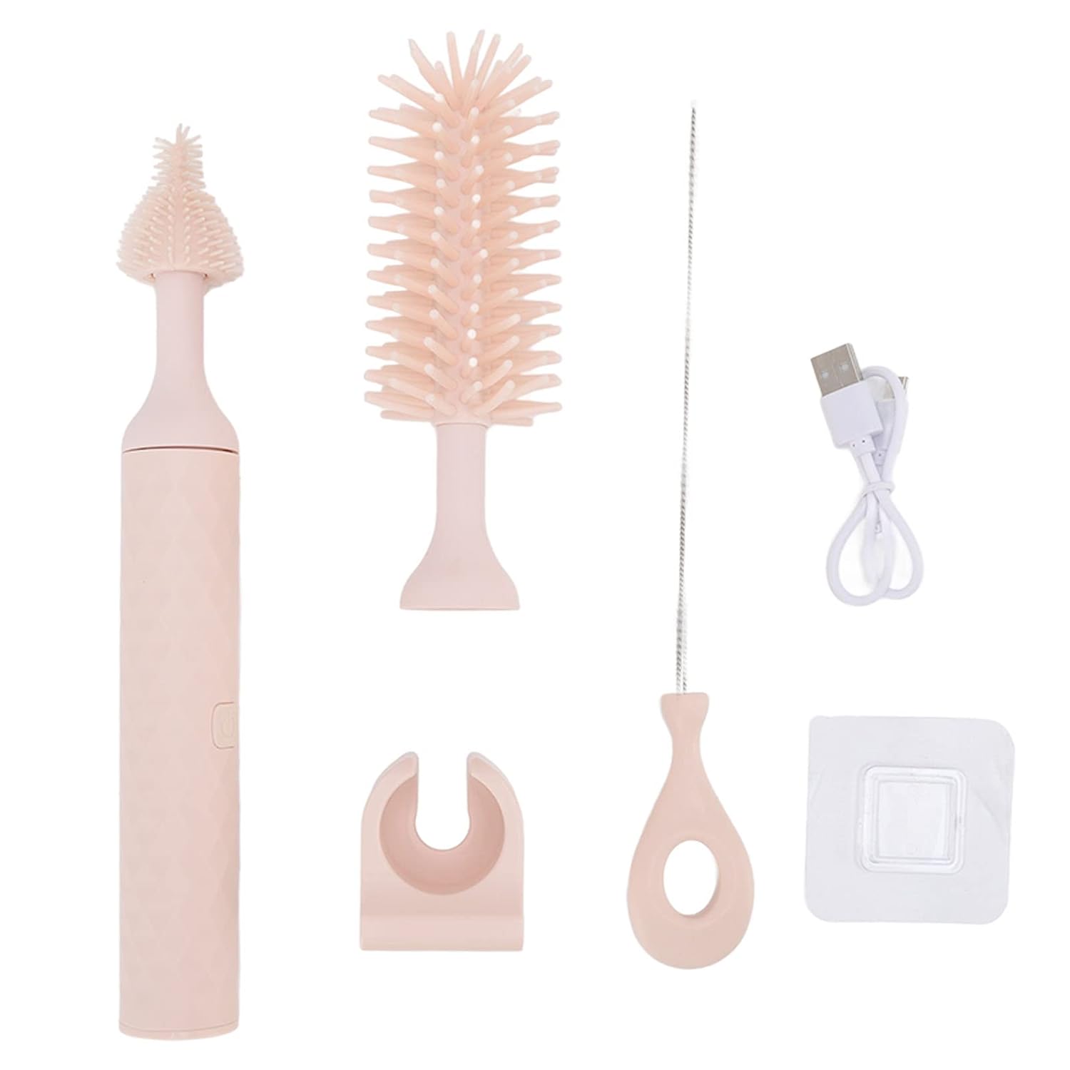 Cepillo de pezón para bebé, cepillo eléctrico para biberones, para limpiar biberones (3 piezas, rosa)