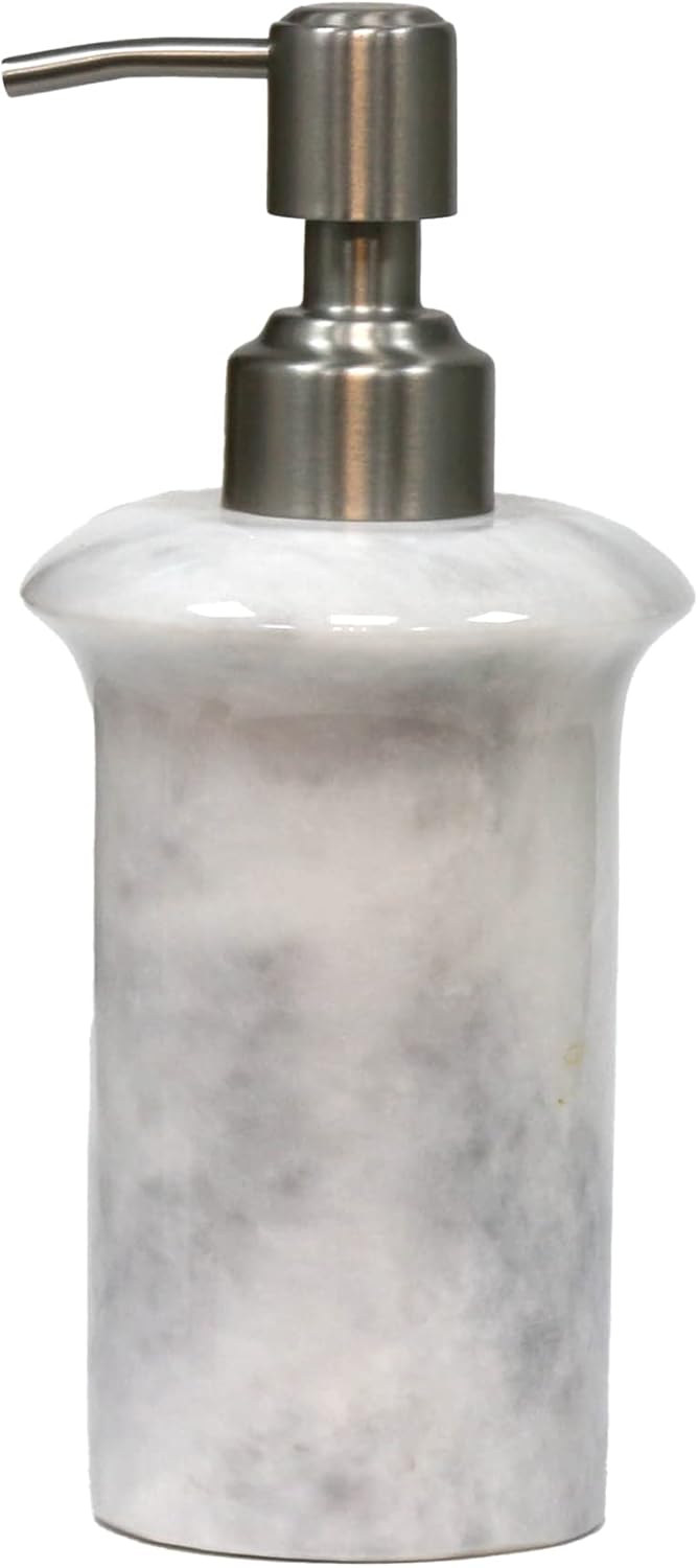 Bello Treasure – Dispensador de jabón y loción de mármol blanco de alabastro pulido, accesorios de baño y cocina, decoración de spa, artículos