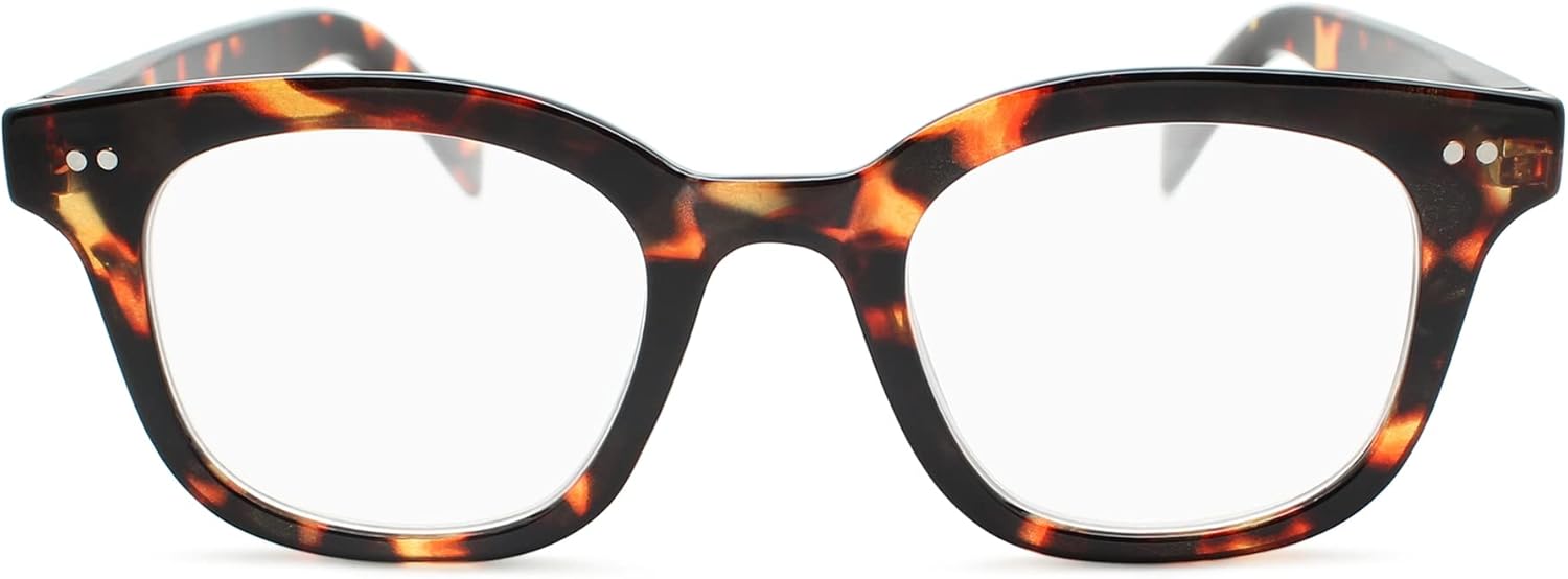 Tortoise – Lentes de lectura cuadrados retro para hombres y mujeres para lucir modernos con visión clara, lectores resistentes y duraderos para