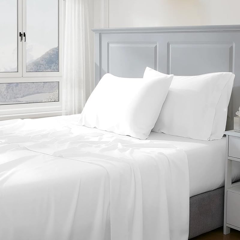 Juego de sábanas de 1000 hilos 100% algodón egipcio tamaño King para cama, juego de ropa de cama transpirable de fibra larga, color blanco, calidad