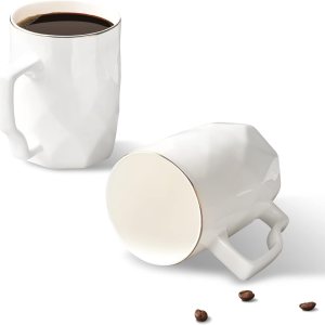 Tazas de café, tazas de café de porcelana blanca de hueso de 12 onzas con más del 45% de contenido de hueso, tazas de té de cerámica ligeras, juego Tazas de café, tazas de café de porcelana blanca de hueso de 12 onzas con más del 45% de contenido de hueso, tazas de té de cerámica ligeras, juego