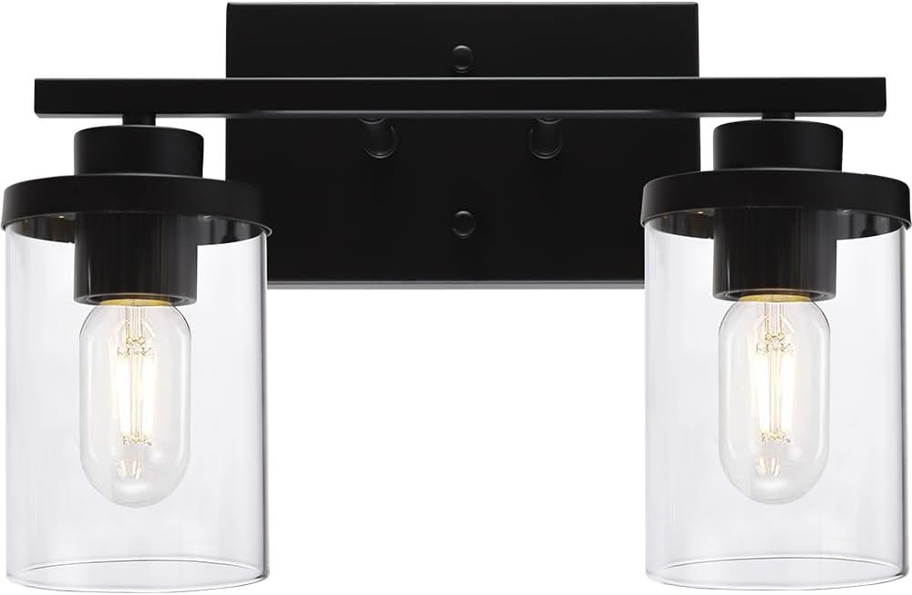 2 lámparas de pared para baño de luz negra con pantallas de vidrio transparente, iluminación de granja, apliques de pared para sala de estar