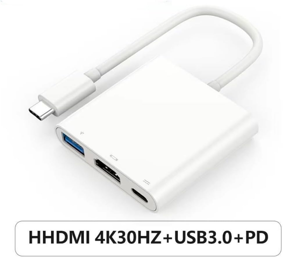 Estación de acoplamiento 4K 30Hz 3 en 1 sin demora convertidor PD a HDMI Adaptador de teléfono celularportátil Puerto HDM Tipo C USB 3.0 Soporte