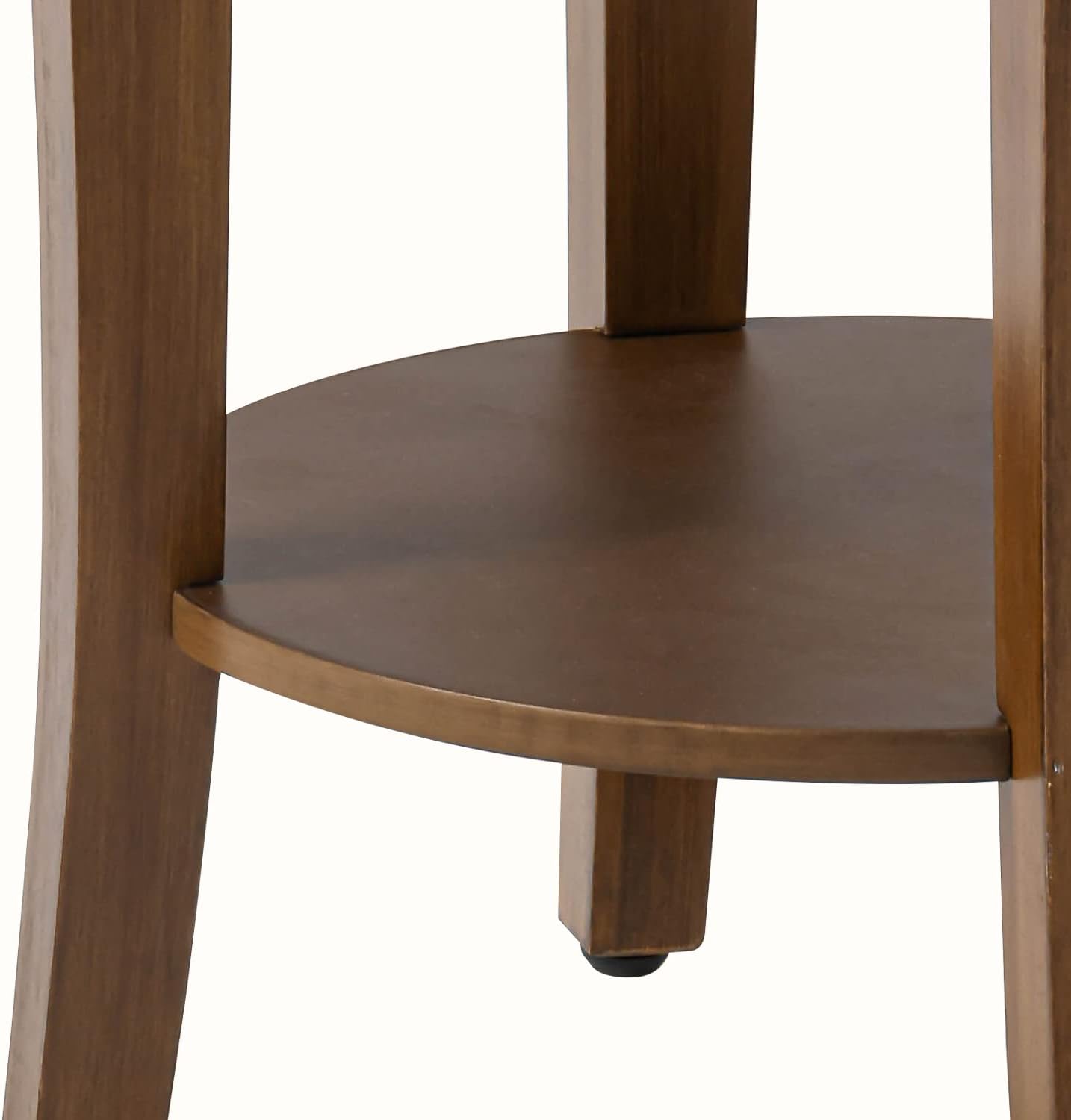 HOMPUS Juego de mesa auxiliar redonda moderna de 2 con estante de almacenamiento, mesita de noche de madera de 2 niveles con acabado de grano de