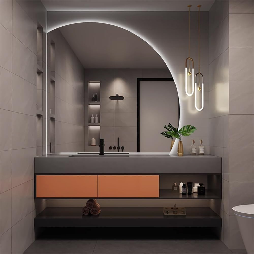 Espejo LED de 40 pulgadas para baño, espejo de tocador de baño antivaho con luces, espejo de pared de media luna, corte izquierdoderecho con botón