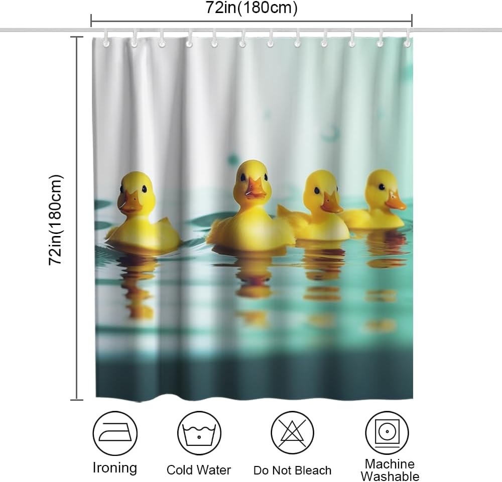 Divertidos cortinas de ducha de tela con diseño de pato chirriante amarillo con 12 ganchos, 72 x 72 pulgadas, poliéster, lavable a máquina, amarillo