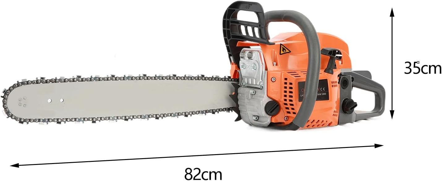 Motosierra de gas de 2 tiempos de 58 CC de 20 pulgadas, motosierra a gas de 13000 rpm, 2.4 kw3.2 HP, motosierra inalámbrica a gas para cortar madera