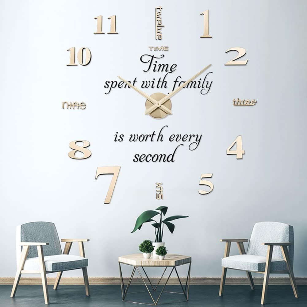 Reloj de pared grande 3D sin marco, con adhesivo de superficie de espejo, creativo y minimalista, sin marco, fácil de pegar, para el hogar, sala de