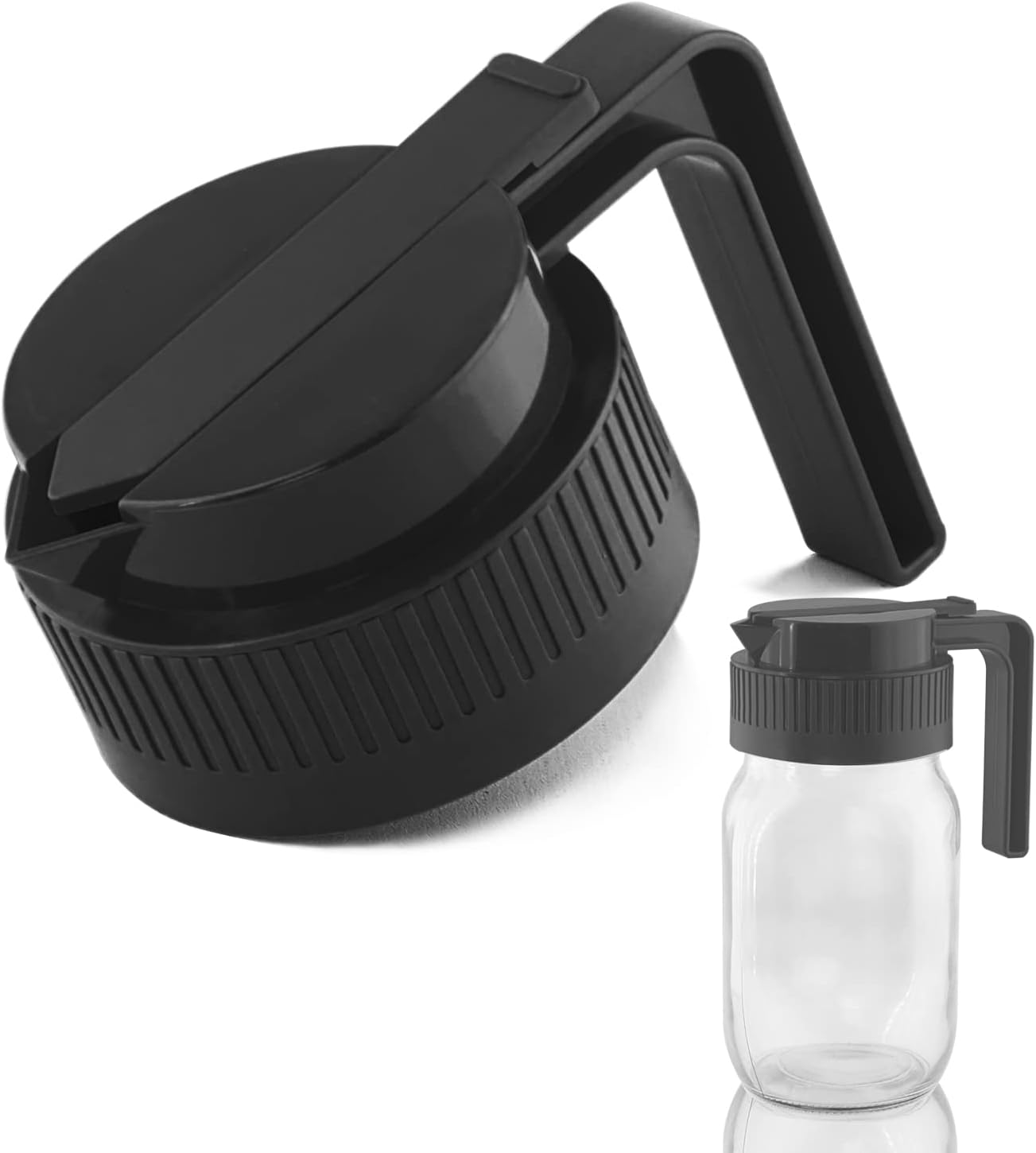Tarro de boca ancha para verter la tapa de la boquilla con asa, dispensador de jarabe de vidrio con tapa (b)..
