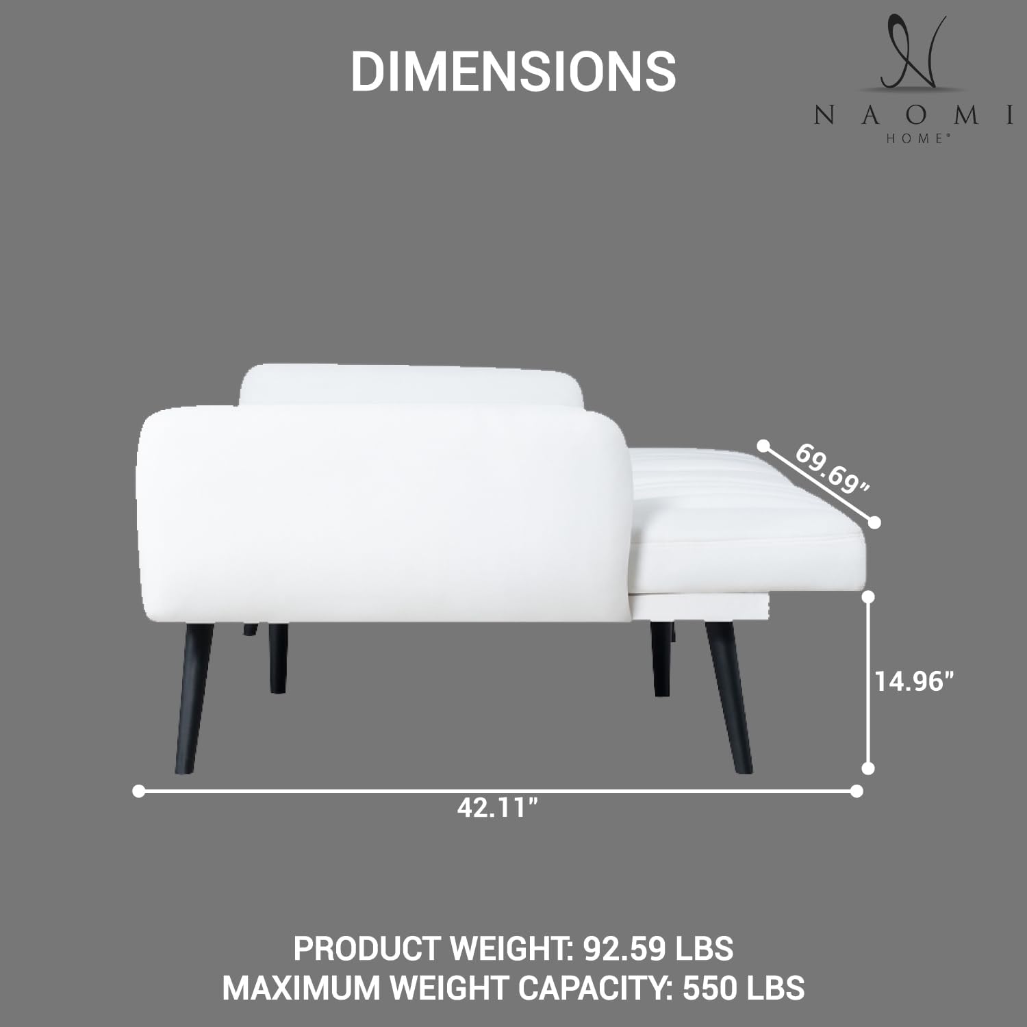 Naomi Home Raven – Sofá cama futón moderno, sofá convertible con respaldo dividido de lino para sala de estar, sofá cama moderno de mediados de