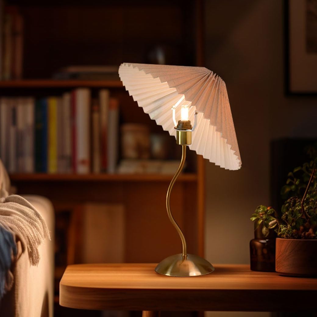 KUNJOULAM Lámpara de mesa plisada pequeña, lámpara de mesita de noche con pantalla beige, mini lámpara Morden para decoración de dormitorio, oficina