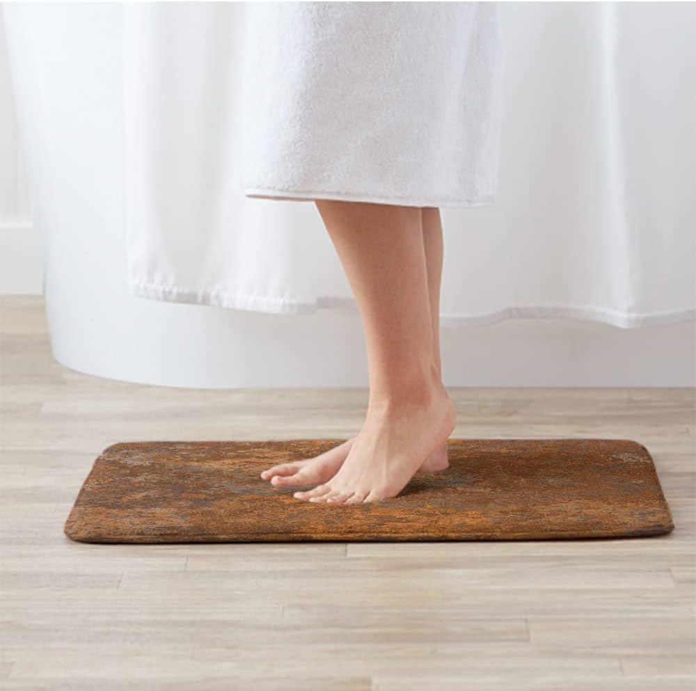 Tapetes de baño para baño, alfombras de decoración de baño, antideslizantes, color marrón rústico, cobre, metal, naranja, cubierta lavable, alfombra