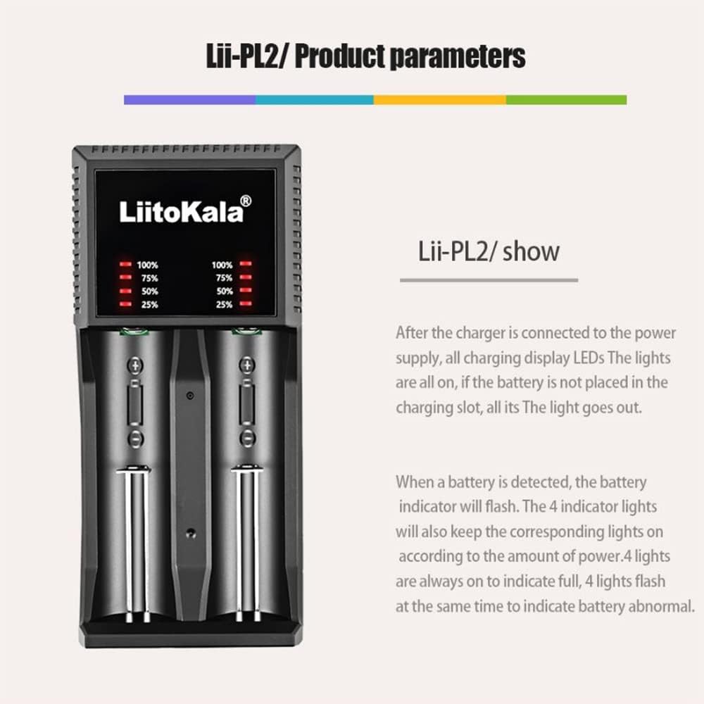 Cargador de batería recargable LII-PL2, cargador de batería AA para 2 baterías AA o AAA NiMH, LII-PL2 18650 26650 21700 cargador de batería de litio