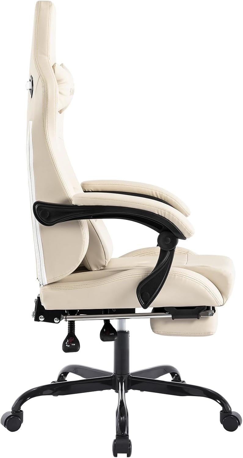 Silla de juegos con reposapiés, silla ergonómica para computadora, cojín lumbar de masaje, silla de videojuegos de carreras, silla reclinable