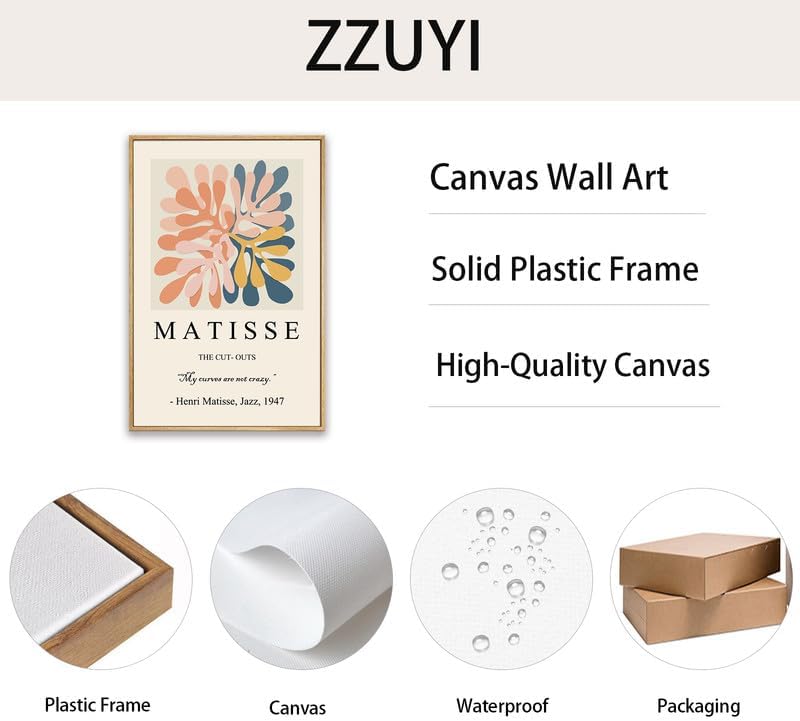 Zzuyi Henri Matisse – Arte de pared enmarcado, impresiones de arte botánico bohemio de Matisse, decoración estética de habitación pastel danés,