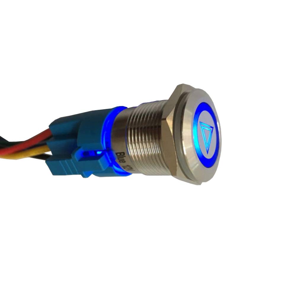 ESUPPORT 12 V Vehículo de coche azul LED luz emergencia peligro advertencia botón metal interruptor de palanca enchufe enchufe 0.748 in