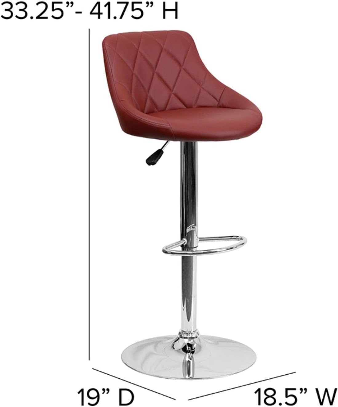 Flash Furniture CH-82028A-BK-GG asiento de vinilo negro de diseño contemporáneo, banqueta alta ajustable con base cromada, Tela, Burgundy