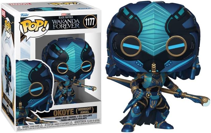 POP Marvel Black Panther Wakanda Forever – Figura de vinilo Funko de Okoye (Midnight Angel) (paquete con funda protectora de caja compatible),